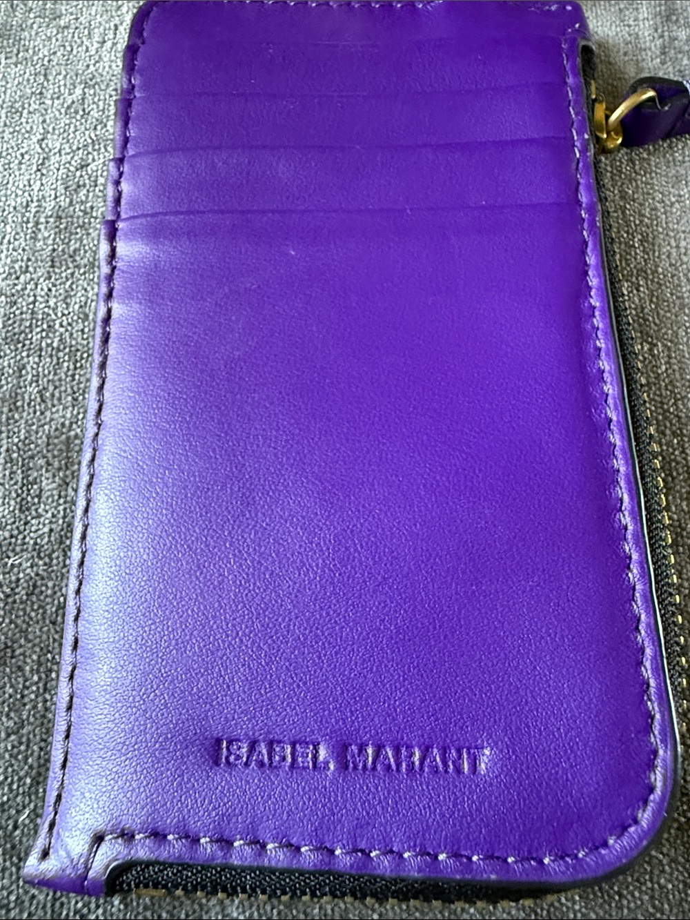 Isabel Marant Purple Leather Card Case with Gold Carabiner - Picture 2 of 10